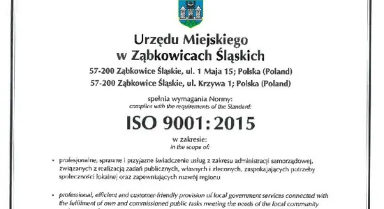Certyfikat ISO 9001.201
