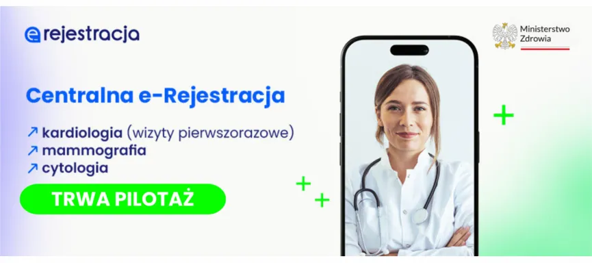grafika Centralna e-Rejestracja przedstawiająca obrazek na którym widnieje telefon komórkowy z wizerunkiem lekarza